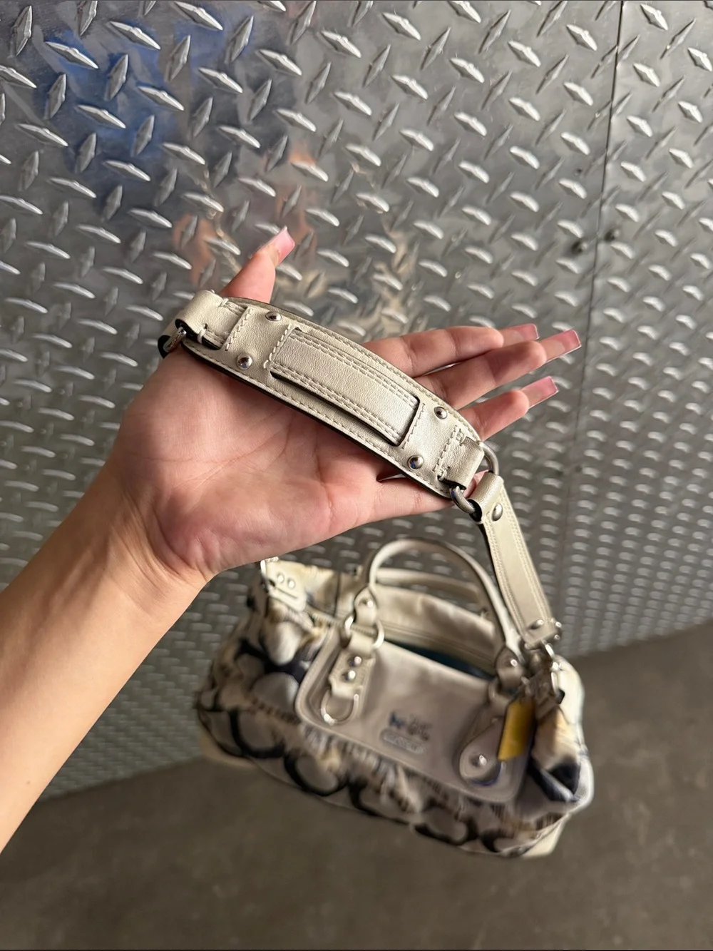 Coach Cream and Black Signature Shoulder Bag